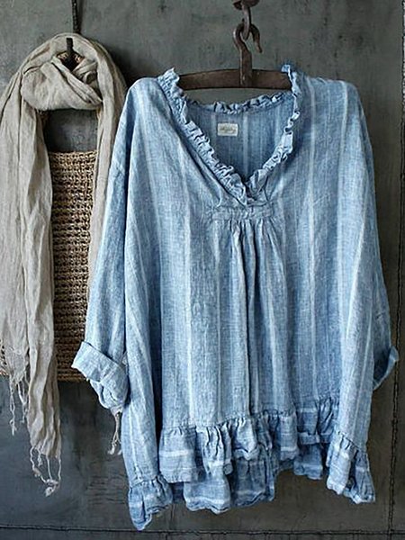 Ruched Striped Solid Casual Blouses