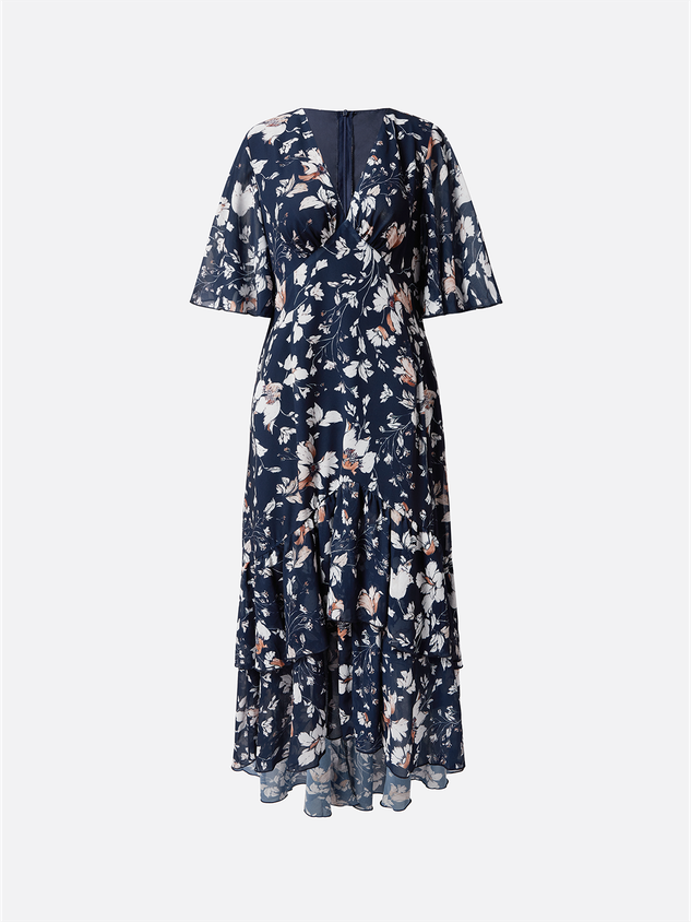 Ditsy Floral Elegant Chiffon Flare Sleeve Dress
