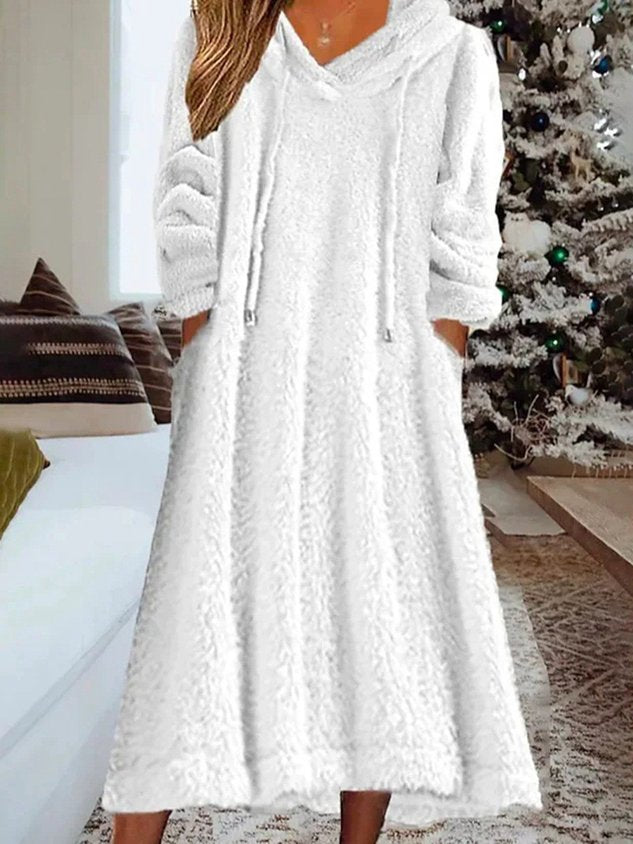 Lässig Weit Fluff/Granular-Fleece-Stoff Kleid mit Nein