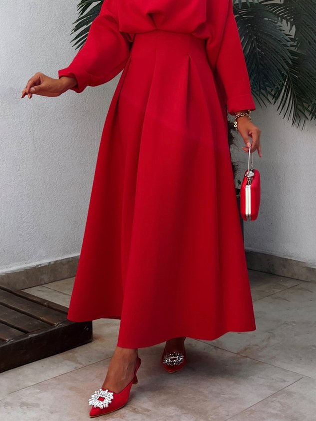 Plain Regular Fit Elegant High Waist Skirt