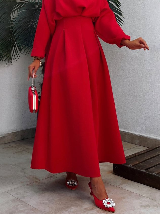 Plain Regular Fit Elegant High Waist Skirt