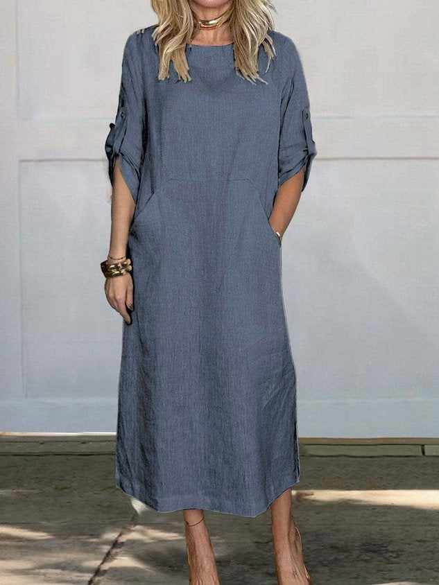Women's Half Sleeve Summer Plain Dress Crew Neck Daily Going Out Casual Maxi H-Line White