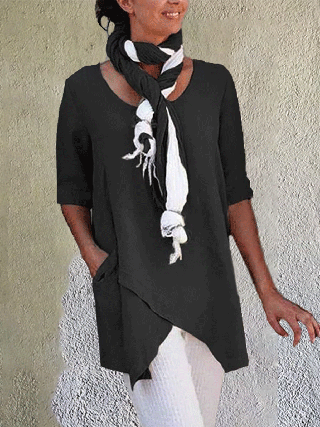 JFN Cotton Crew Neck Half Sleeve Solid Shirt & Blouses