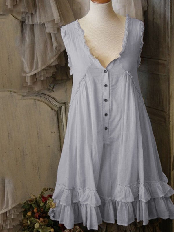 Damen Lässig Tanktop Unifarben Ärmellos Weberei Kleid