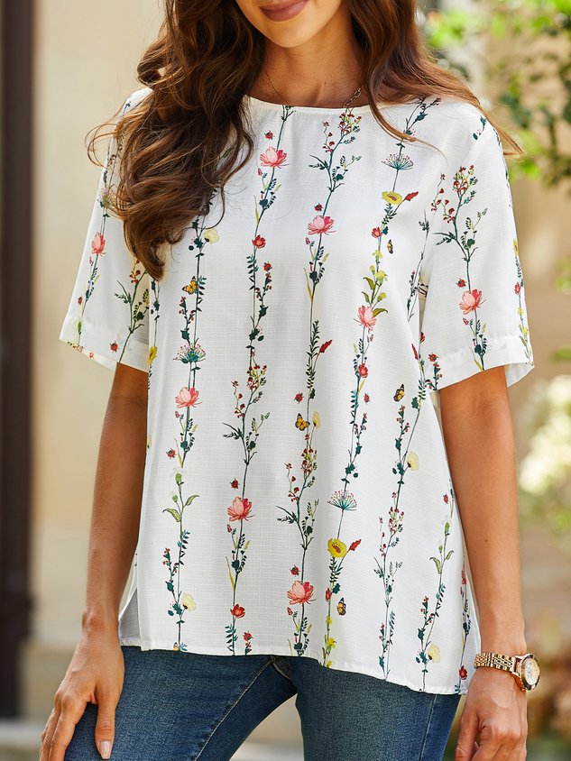 JFN Casual Crew Neck Floral Tunic Top