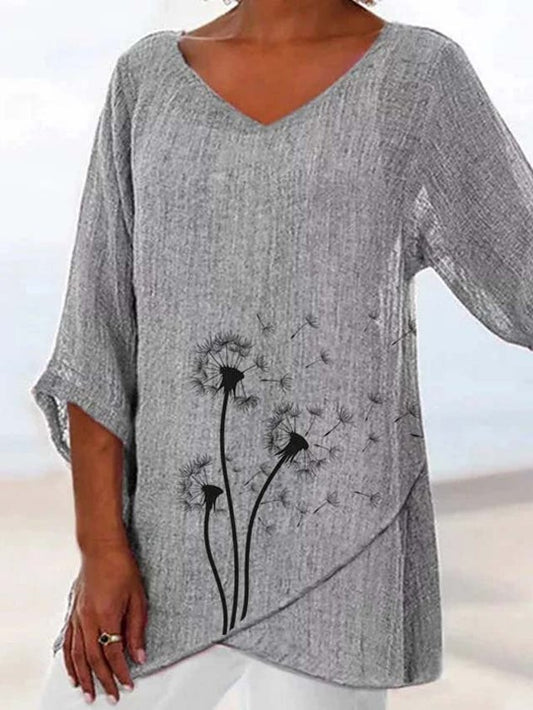 Printed Casual V Neck Top