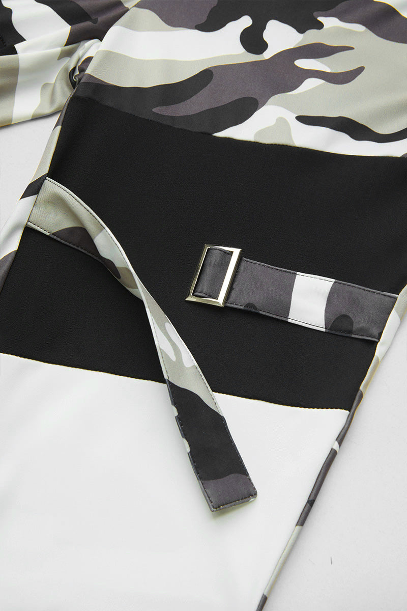 Colorblock Camo Pattern Buckle Detail High Rise Cargo Pants