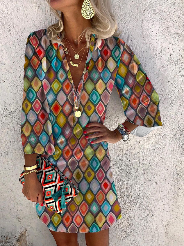 Lässig Böhmisch Geometrisch Print Kleid
