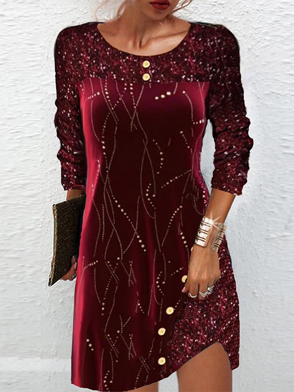 Samt Glitzernd Lässig Rundhals Tunika Kleid