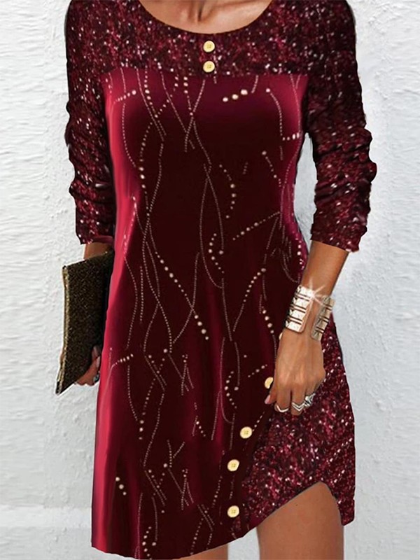 Samt Glitzernd Lässig Rundhals Tunika Kleid