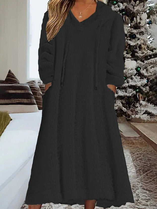 Lässig Weit Fluff/Granular-Fleece-Stoff Kleid mit Nein