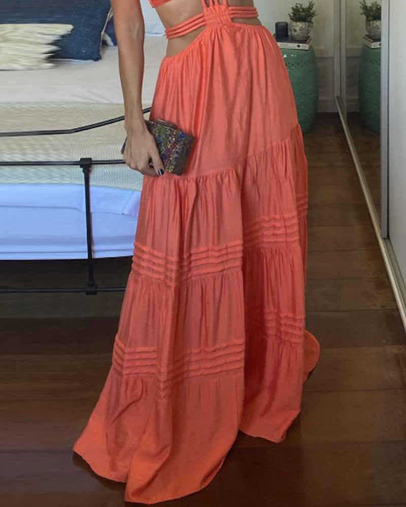 Sleeveless hollow solid color dress