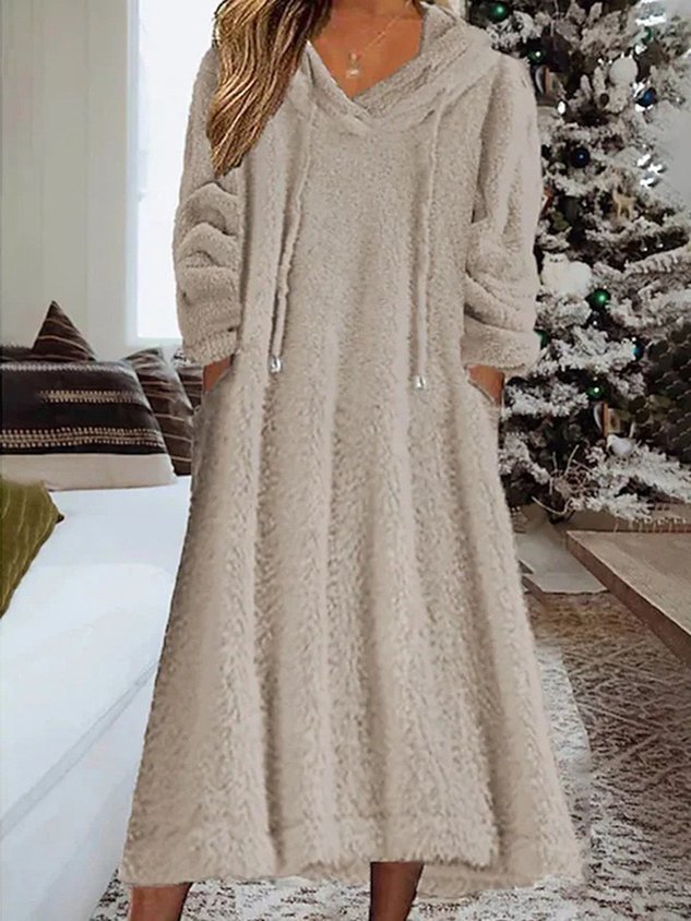 Lässig Weit Fluff/Granular-Fleece-Stoff Kleid mit Nein