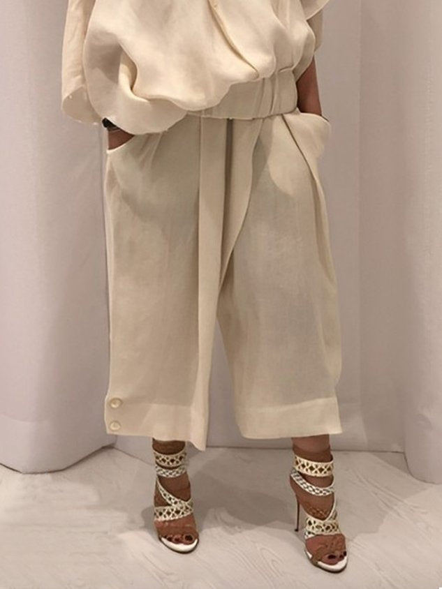 Loose Casual Plain Linen Pants