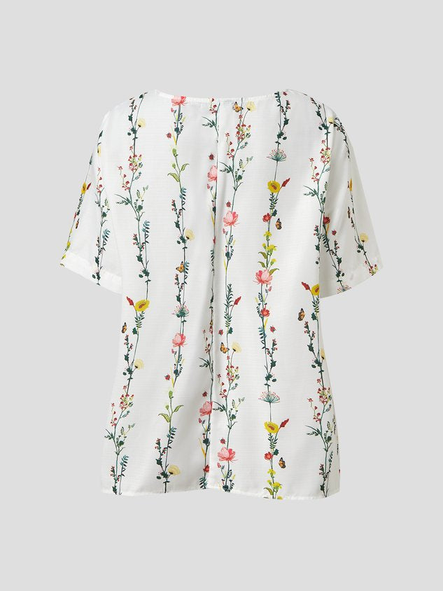 JFN Casual Crew Neck Floral Tunic Top
