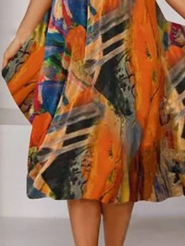 Böhmisch Print V-Ausschnitt Geblümt Weberei Kleid