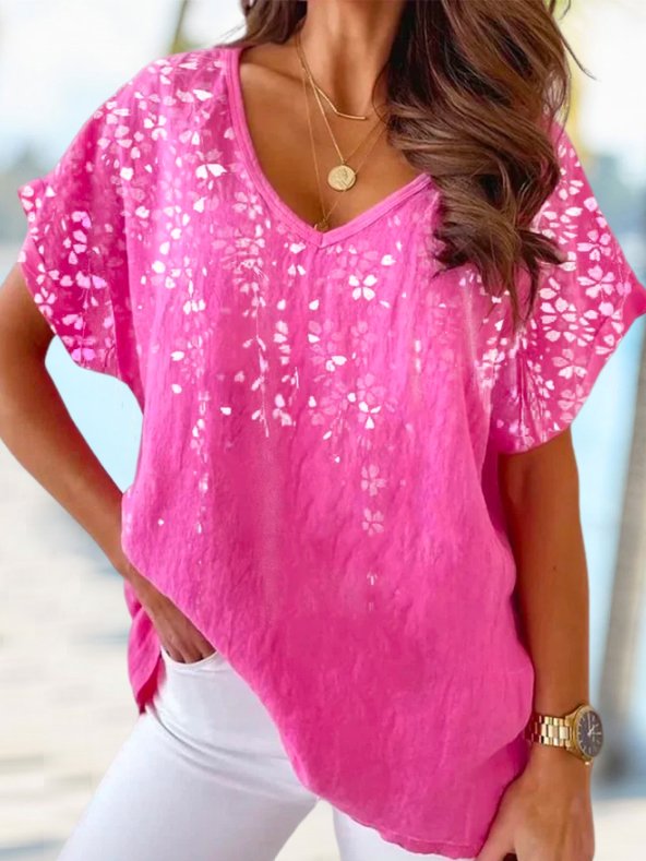 V Neck Floral Casual Blouse