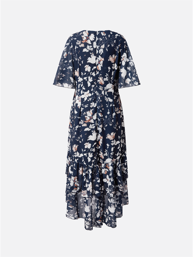 Ditsy Floral Elegant Chiffon Flare Sleeve Dress