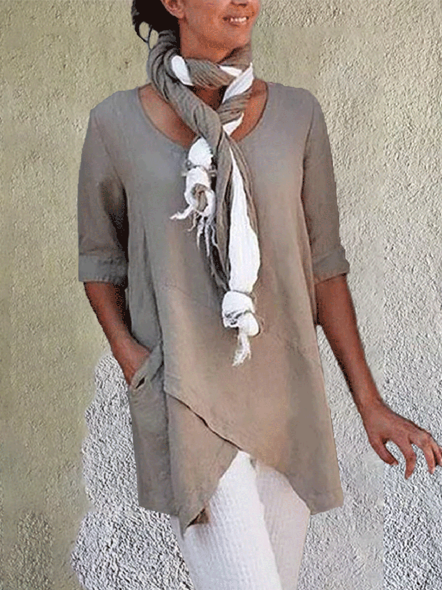 JFN Cotton Crew Neck Half Sleeve Solid Shirt & Blouses