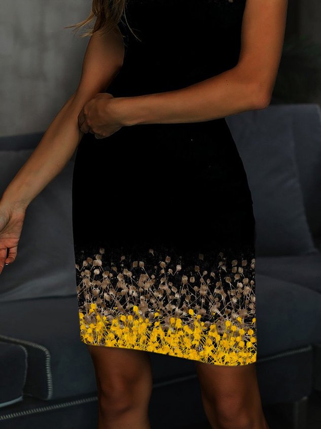 Geblümt Kurzarm Print Strick Kleid