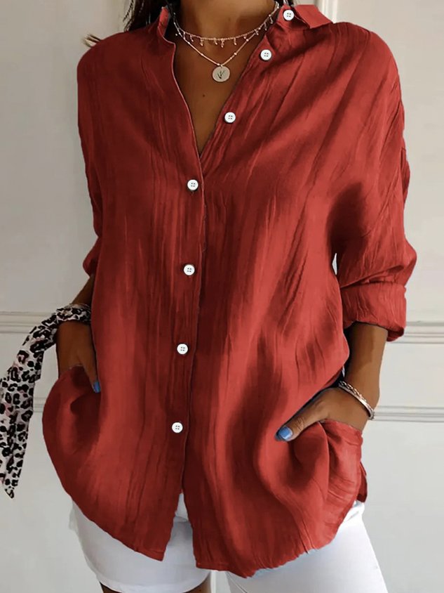Women's Long Sleeve Shirt Spring/Fall Plain Cotton Shirt Collar Daily Going Out Casual Top Black
