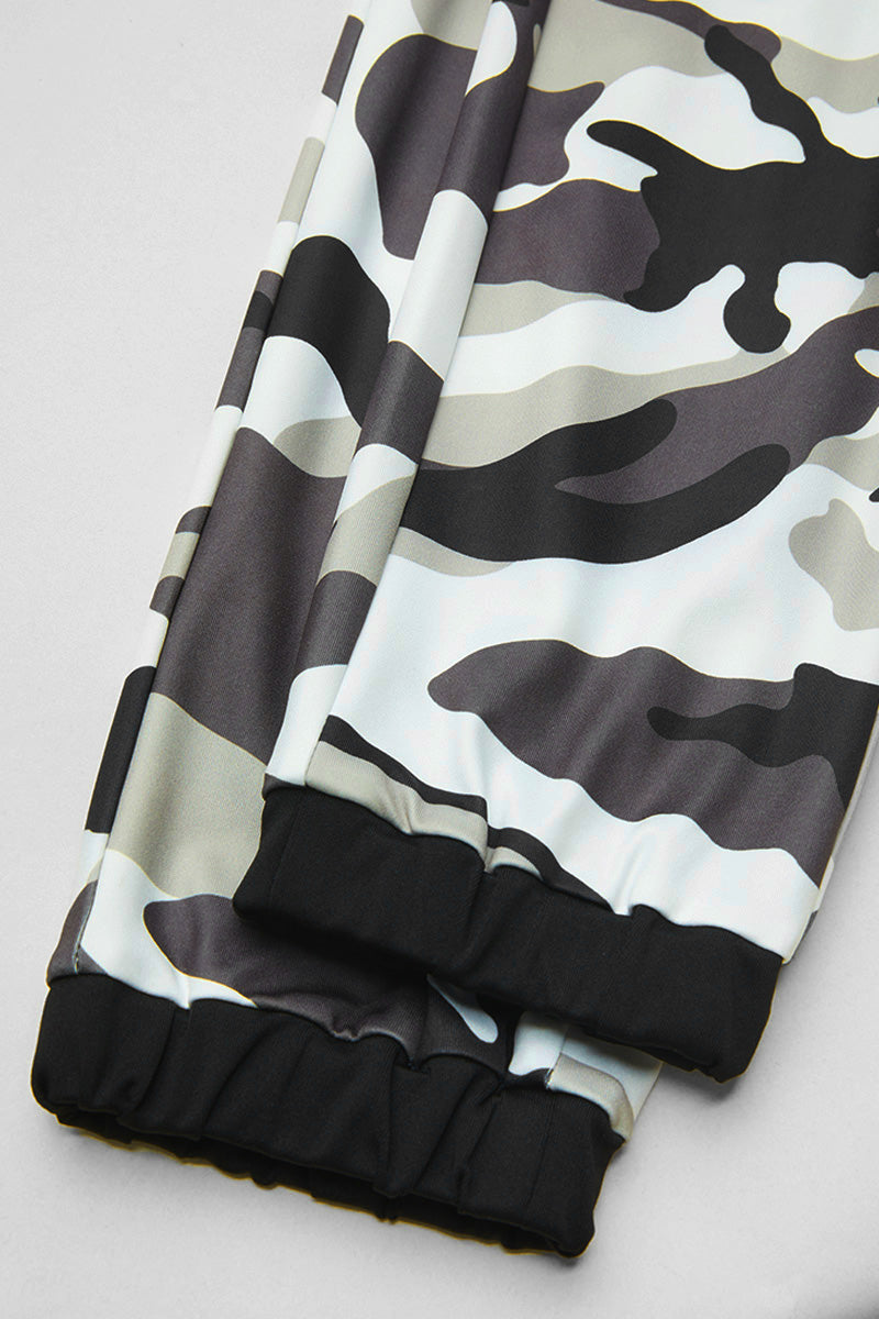 Colorblock Camo Pattern Buckle Detail High Rise Cargo Pants