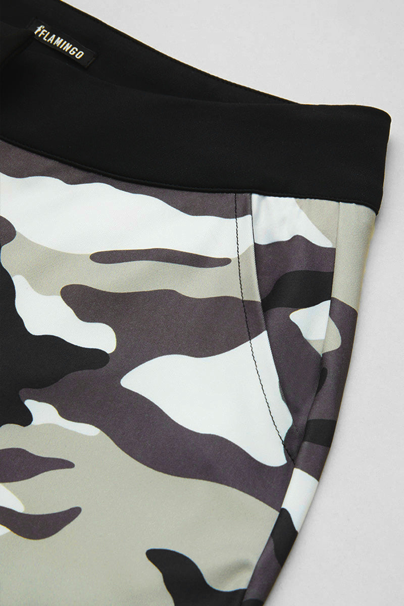 Colorblock Camo Pattern Buckle Detail High Rise Cargo Pants