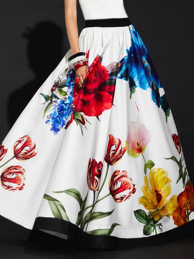 Elegant Floral Loose Umbrella Skirt