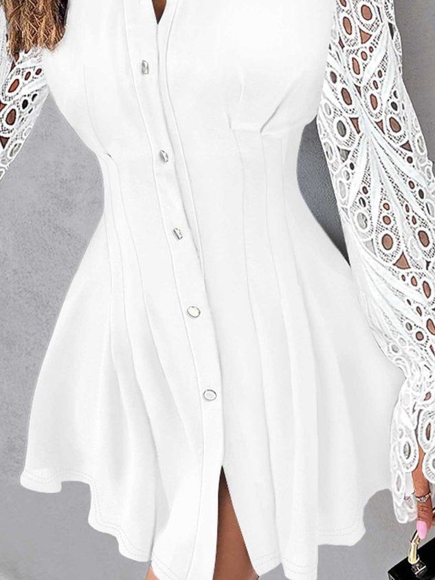 Unifarben Lässig Spitze Kleid mit Nein