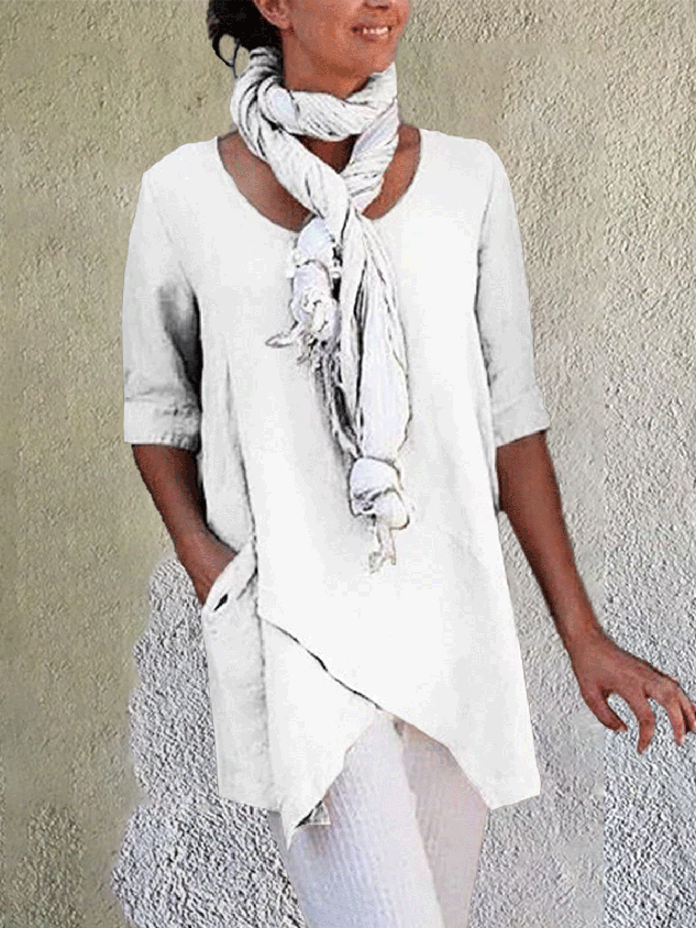 JFN Cotton Crew Neck Half Sleeve Solid Shirt & Blouses