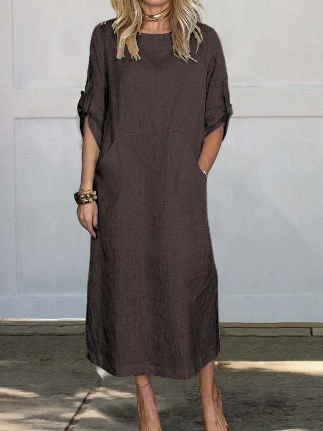 Women's Half Sleeve Summer Plain Dress Crew Neck Daily Going Out Casual Maxi H-Line White