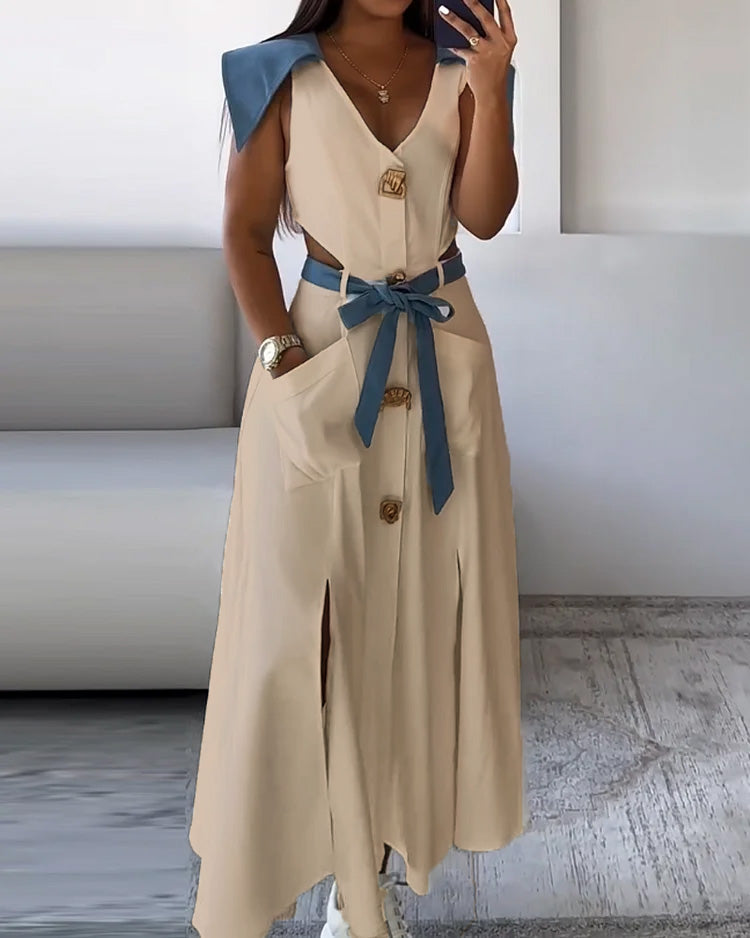 Casual solid color hollow dress
