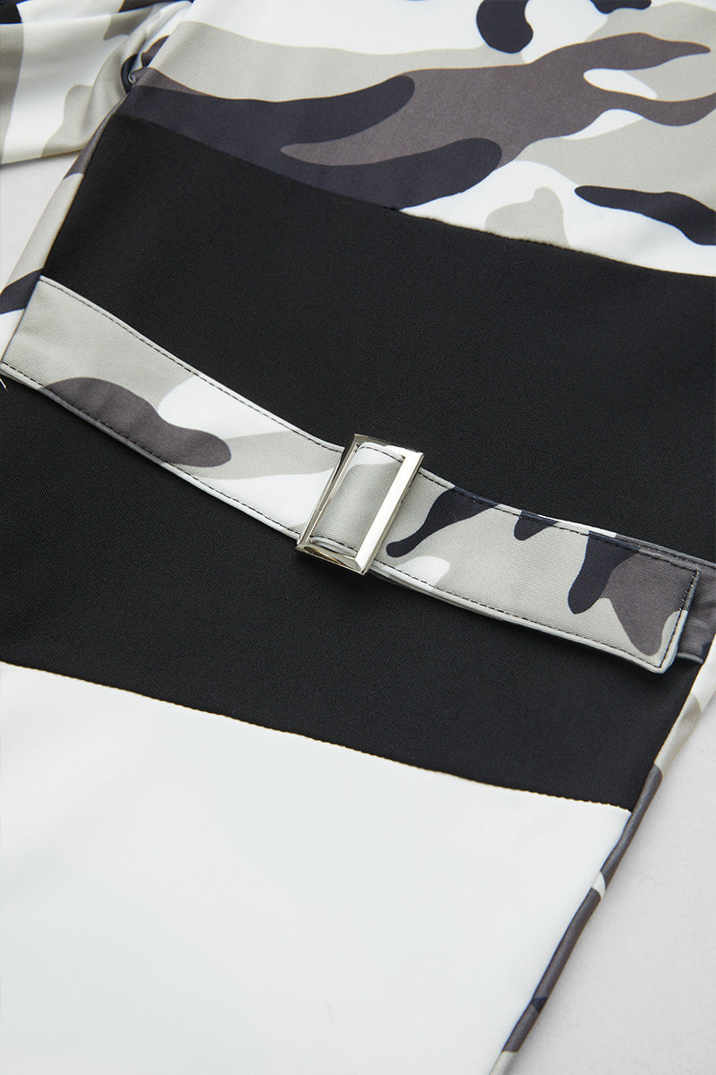 Colorblock Camo Pattern Buckle Detail High Rise Cargo Pants