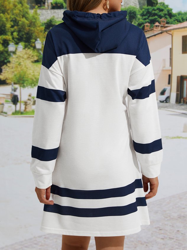 JFN Boat Anchor Printed Casual Long Sleeve Hooded Nautical Dress