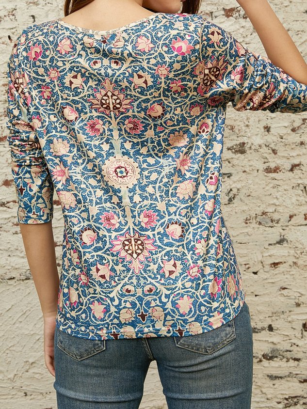 Ethnic Casual Crew Neck Knitted Blouse