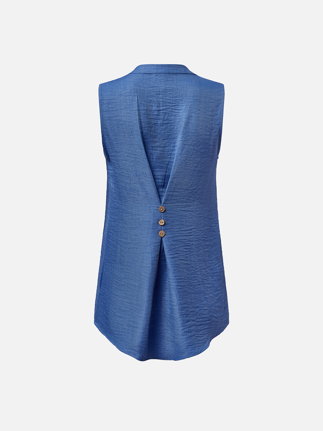 V Neck Buttoned Simple Tunic Tank Top Blouse