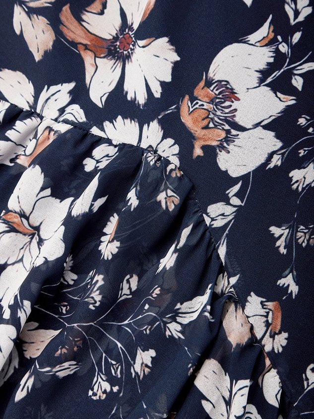 Ditsy Floral Elegant Chiffon Flare Sleeve Dress