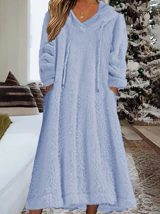 Lässig Weit Fluff/Granular-Fleece-Stoff Kleid mit Nein
