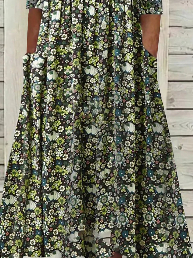 Lässig Kurzarm Gewebe Kleid