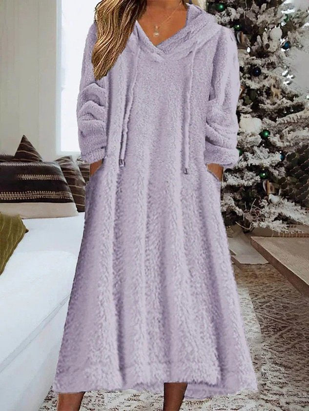 Lässig Weit Fluff/Granular-Fleece-Stoff Kleid mit Nein