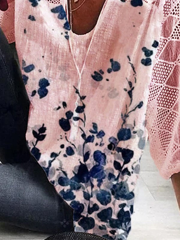 JFN Floral-Print 3/4 Sleeve Casual Tops