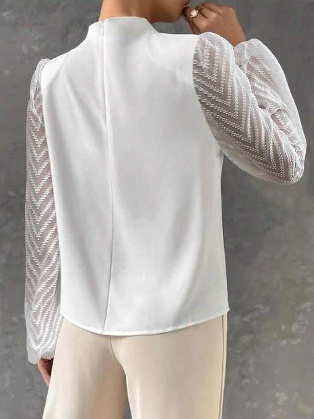 Women Mock Neck Mesh Long Sleeve Elegant Blouse