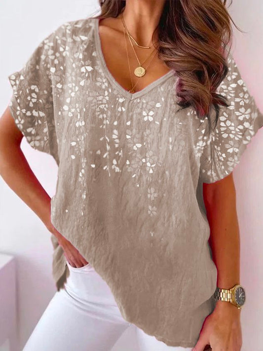 V Neck Floral Casual Blouse