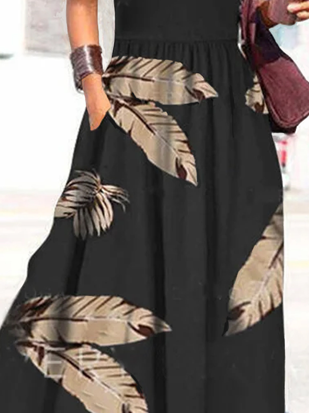 Locker V-Ausschnitt Kurzarm Stricken Kleid