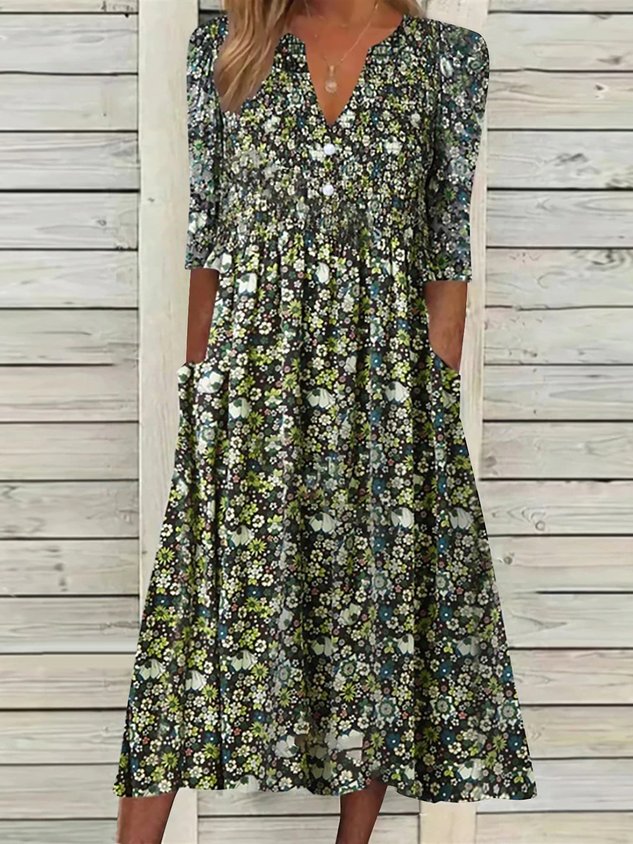 Lässig Kurzarm Gewebe Kleid