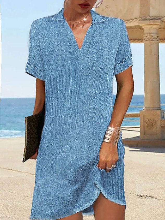 Plain Shirt Collar Casual Dress