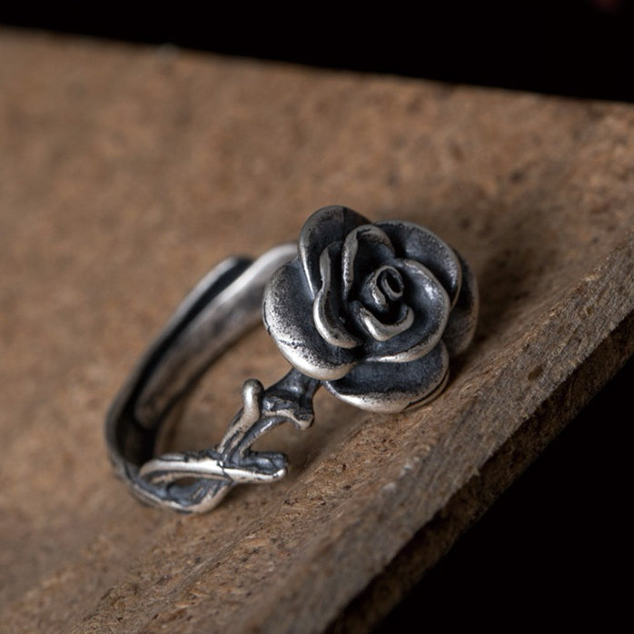 Vintage Style Silver Rose Ring
