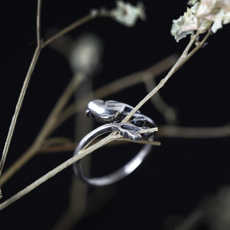 Exquisite Bird - On - Branch Silver Ring