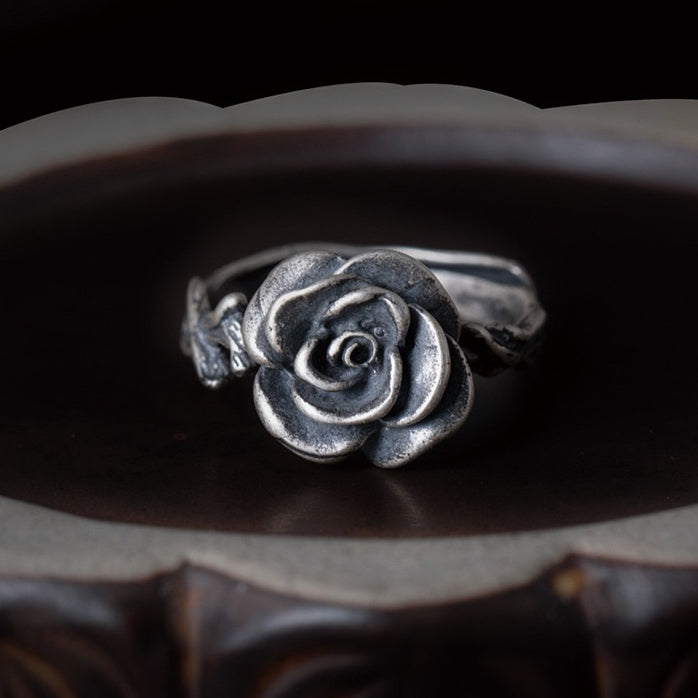 Vintage Style Silver Rose Ring