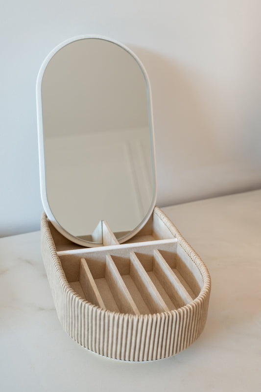 Ava Mirror Jewelry Box - Cream